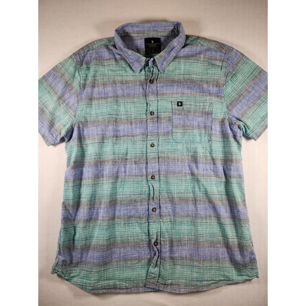 Junk Food Clothing Shirt Mens XL Blue Teal‎ Striped Short Sleeve Cotton Casual